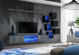 Pensile Volleberg 09 | Grigio/Nero | 140 x 260 x 40 cm | Illuminazione LED blu | Design moderno