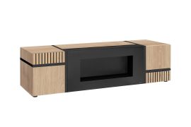 Mobile TV "Jordalsgrenda" 07, rovere Jackson Hickory/nero, 2 scomparti, caminetto a bioetanolo, sistema "push-to-open", 150 x 50 x 42 cm