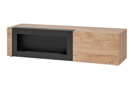 Mobile TV "Rastarkalv" 06, color rovere ribbeck/nero opaco, 1 anta a ribalta, 1 scomparto, caminetto a bioetanolo, sistema "push-to-open", 160 x 45 x 42 cm