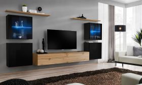 Parete attrezzata Balestrand 222 | Nero/Rovere Wotan | 160 x 320 x 40 cm | Illuminazione LED