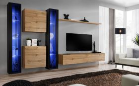 Pensile moderno Balestrand 254 nero/rovere Wotan | 180 x 330 x 40 cm | Illuminazione LED