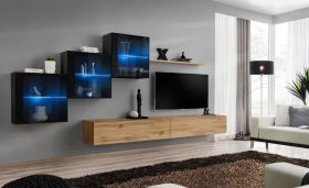 Pensile salvaspazio con apertura push-to-open Balestrand 318 | Nero/Rovere Wotan | 150 x 330 x 40 cm