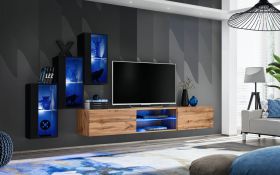 Pensile con LED blu Volleberg 30 | Nero & Rovere Wotan | 120 x 210 x 40 cm | 5 ante