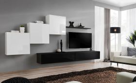 Pensile da soggiorno Balestrand 149 | Bianco/Nero | 150 x 330 x 40 cm | 5 ante | Design moderno