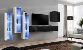 Parete attrezzata Balestrand 197 | Tre pensili a muro | Bianco/nero | 160 x 330 x 40 cm | Ampio spazio