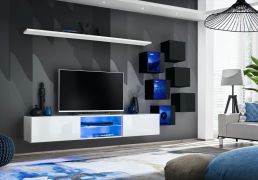 Pensile moderno con LED Volleberg 05 | Bianco/Nero | 140 x 260 x 40 cm | Apertura push-to-open