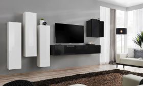 Pensile moderno Balestrand 37 | Bianco/Nero | 160 x 330 x 40 cm | 5 ante, push-to-open
