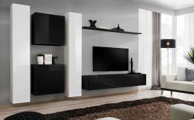 Pensile moderno Balestrand 85 | Bianco/Nero | 180 x 330 x 40 cm | Quattro ante