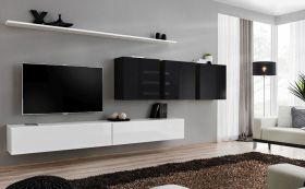 Pensile moderno Balestrand 101 | Bianco/Nero | 150 x 340 x 40 cm | 8 scomparti