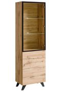 Vetrina Nautnes 02 | rovere Wotan e nero | 197 x 60 x 40 cm | 5 scomparti | Illuminazione LED