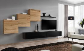 Parete attrezzata Balestrand 157 | Rovere Wotan/Nero | 150 x 330 x 40 cm | Apertura push-to-open