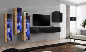 Pensile design Balestrand 205 | Rovere Wotan e nero | 160 x 330 x 40 cm | Ampio spazio archiviazione