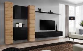 Pensile Balestrand 93 | Design elegante | Rovere Wotan/Nero | 180 x 330 x 40 cm | 12 ripiani