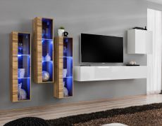 Pensile Balestrand 203 | Rovere Wotan/Bianco | 160 x 330 x 40 cm | 14 vani | Design moderno