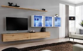 Pensile sospeso Balestrand 267 | Rovere Wotan e bianco | 150 x 340 x 40 cm | Apertura a pressione