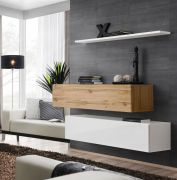 Set 2 mobili TV Balestrand 348 | 4 scomparti | Bianco/Rovere Wotan | Mensola a muro | 110 x 130 x 30 cm