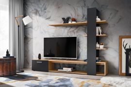Pensile sospeso Kinn 02 | Rovere Wotan e Nero lucido | 152 x 190 x 35 cm | Anta a ribalta