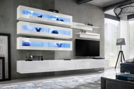 Pensile soggiorno Hompland 101 | Bianco lucido | Illuminazione LED blu | 180 x 320 x 40 cm