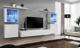 Parete attrezzata Balestrand 209 | Bianco lucido | 160 x 320 x 40 cm | Illuminazione LED