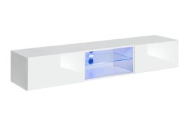 Mobile porta TV Möllen 17 bianco | LED blu integrato | 30 x 180 x 40 cm | Apertura a pressione