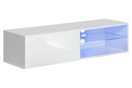 Mobile TV compatto Möllen 21 bianco | 30 x 120 x 40 cm | Illuminazione LED blu | Stile moderno