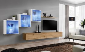 Parete attrezzata soggiorno con due basi TV Balestrand 316 | Bianco e rovere Wotan | 150 x 330 x 40 cm