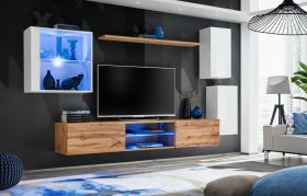 Pensile Volleberg 44 | Ampio spazio | Bianco e rovere Wotan | 140 x 250 x 40 cm | Apertura a pressione