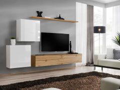 Pensile da soggiorno Balestrand 76 | Bianco & Rovere Wotan | 150 x 250 x 40 cm | 3 ante moderne