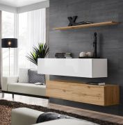 Basi TV moderne Balestrand 349 | 4 scomparti | Rovere Wotan/Bianco | 110 x 130 x 30 cm | Mensola a muro