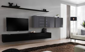 Pensile moderno Balestrand 106 | Nero/Grigio | 150 x 340 x 40 cm | Cinque ante | Design elegante