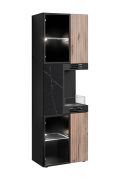 Vetrinetta "Sylte" 07, nero/rovere Viking/marmo nero, camino a bioetanolo, illuminazione a LED, Sistema "push-to-open", 60 x 40 x 182 cm
