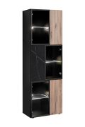 Vetrinetta "Sylte" 06, nero/rovere Viking/marmo nero, 6 ante, 12 scomparti, illuminazione a LED, Sistema "push-to-open", 60 x 40 x 182 cm