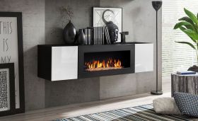 Cassettiera sospesa con camino Raudberg 47, colore: bianco / nero - Dimensioni: 40 x 160 x 40 cm (A x L x P), con funzione di apertura a pressione