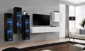 Pensile grande Balestrand 198 nero/bianco | 160 x 330 x 40 cm | Illuminazione LED | Moderno e capiente