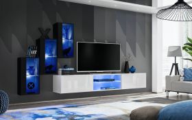 Pensile Volleberg 22 con LED | Nero/Bianco lucido | 120 x 210 x 40 cm | Ampio spazio