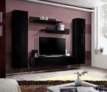 Parete soggiorno scura Hompland 04 | Nero elegante | 170 x 260 x 40 cm | Apertura a pressione