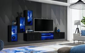 Pensile scuro Volleberg 18 nero | 120 x 210 x 40 cm | 5 ante, 10 scomparti, LED blu
