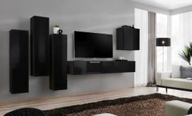 Pensile Balestrand 34 nero | 160 x 330 x 40 cm | 5 vani | Design moderno e funzionale
