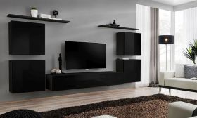 Pensile moderno nero Balestrand 50 | 150 x 320 x 40 cm | Cinque ante, ampia capacità