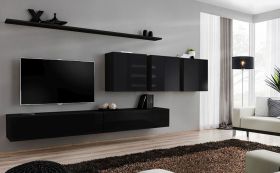 Pensile Balestrand 98 nero | 150 x 340 x 40 cm | 8 vani spaziosi | Stile moderno