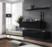 Set 2 mobili TV con mensola a muro Balestrand 338 | Nero | 110 x 130 x 30 cm | 4 scomparti | Stile moderno