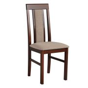 Sedia imbottita in faggio massiccio | Look noce elegante | Tessuto beige e rosso | Seduta schiuma T-25