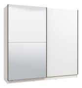 Armadio scorrevole Bogati 02 | Bianco lucido e specchio | 2 barre appendiabiti | 210 x 217 x 62,5 cm
