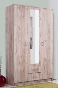 Armadio ante battenti Kovin 05 | Grigio rovere | Specchio | 2 cassetti | 205 x 120 x 52 cm