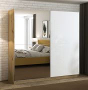 Armadio scorrevole Palanka 06 | Bianco lucido & rovere Artisan | Specchio | 2 barre appendiabiti | 10 scomparti | 210 x 217 x 62,5 cm