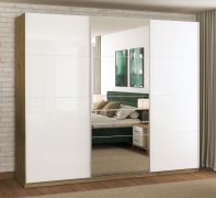 Armadio scorrevole 3 ante Palanka 03 | Specchio centrale | Bianco lucido & Rovere Artisan | 224 x 262,5 x 65,5 cm