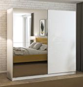 Guardaroba scorrevole Palanka 01 | Bianco lucido | Specchio integrato | 2 ante | 10 scomparti | 210 x 217 x 62,5 cm