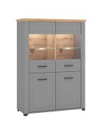 Vetrina Banat 05 | Rovere Artisan e Grigio Grafite | 8 scomparti | 2 ante in vetro | 143 x 103,5 x 41 cm