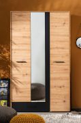 Armadio Brus 16 | Rovere Artisan e nero | 1 anta a specchio | 1 cassetto | 6 scomparti | 203,5 x 119 x 53 cm
