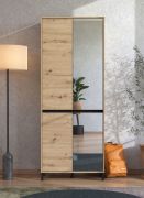 Armadio ad ante battenti "Varvarin" 03, color rovere Artisan, 4 ante, 2 ante a specchio, 9 scomparti, bordi in ABS, 80 x 40 x 205,5 cm